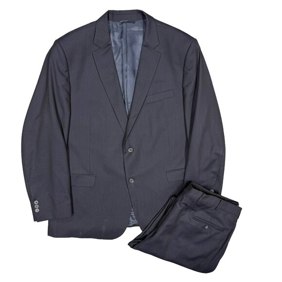 S. Cohen Suit 2pc Striped REDA 130s Wool Italy Navy Blue 46R 40x31 - Picture 1 of 14